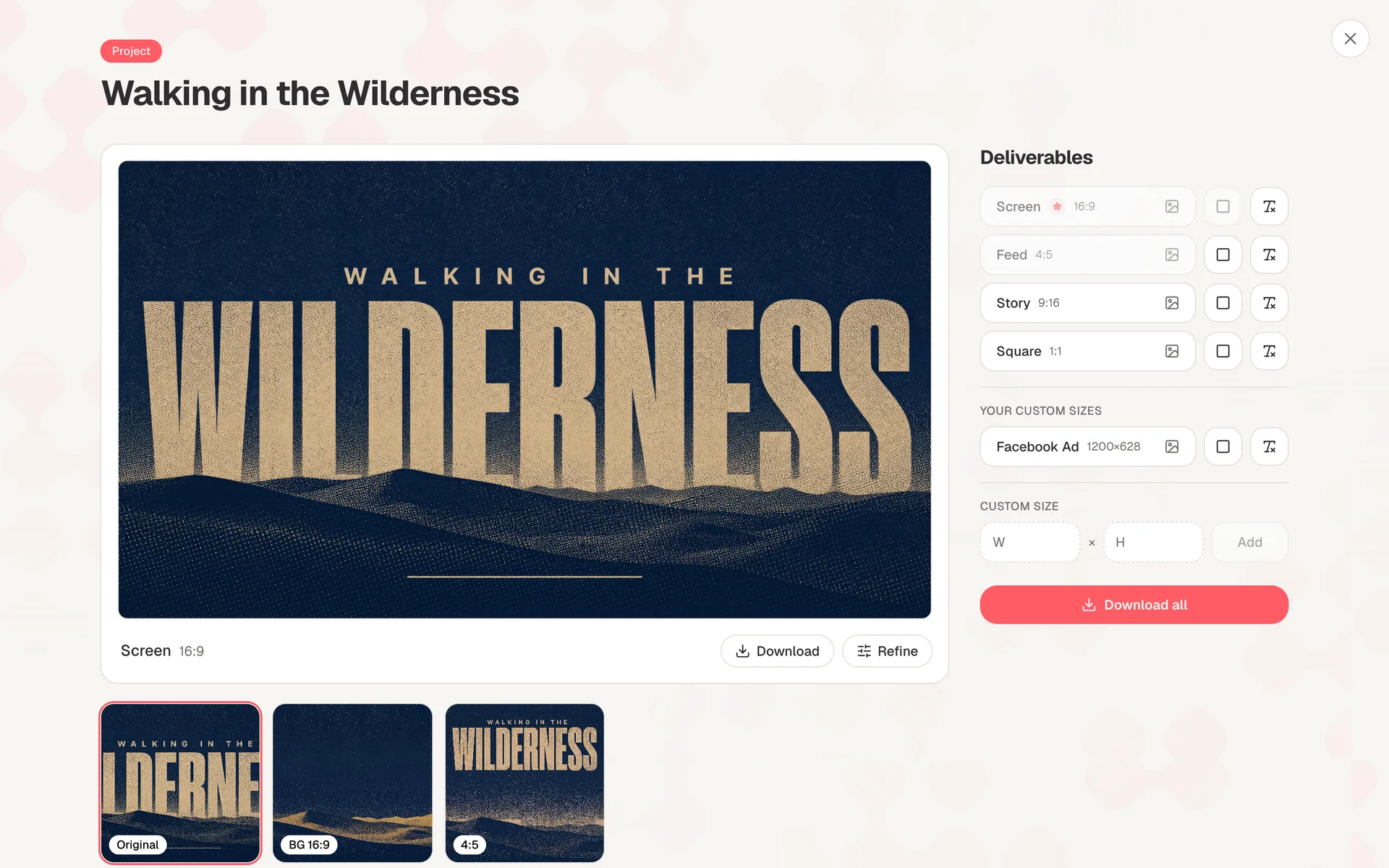 A finished sermon series design in ChurchCreate with every size ready to download