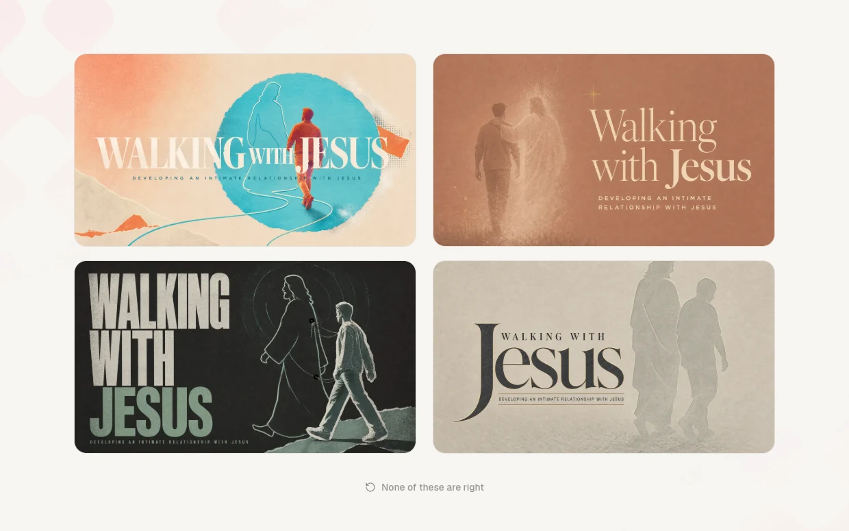 Four design options for a Walking with Jesus sermon series on ChurchCreate's results screen